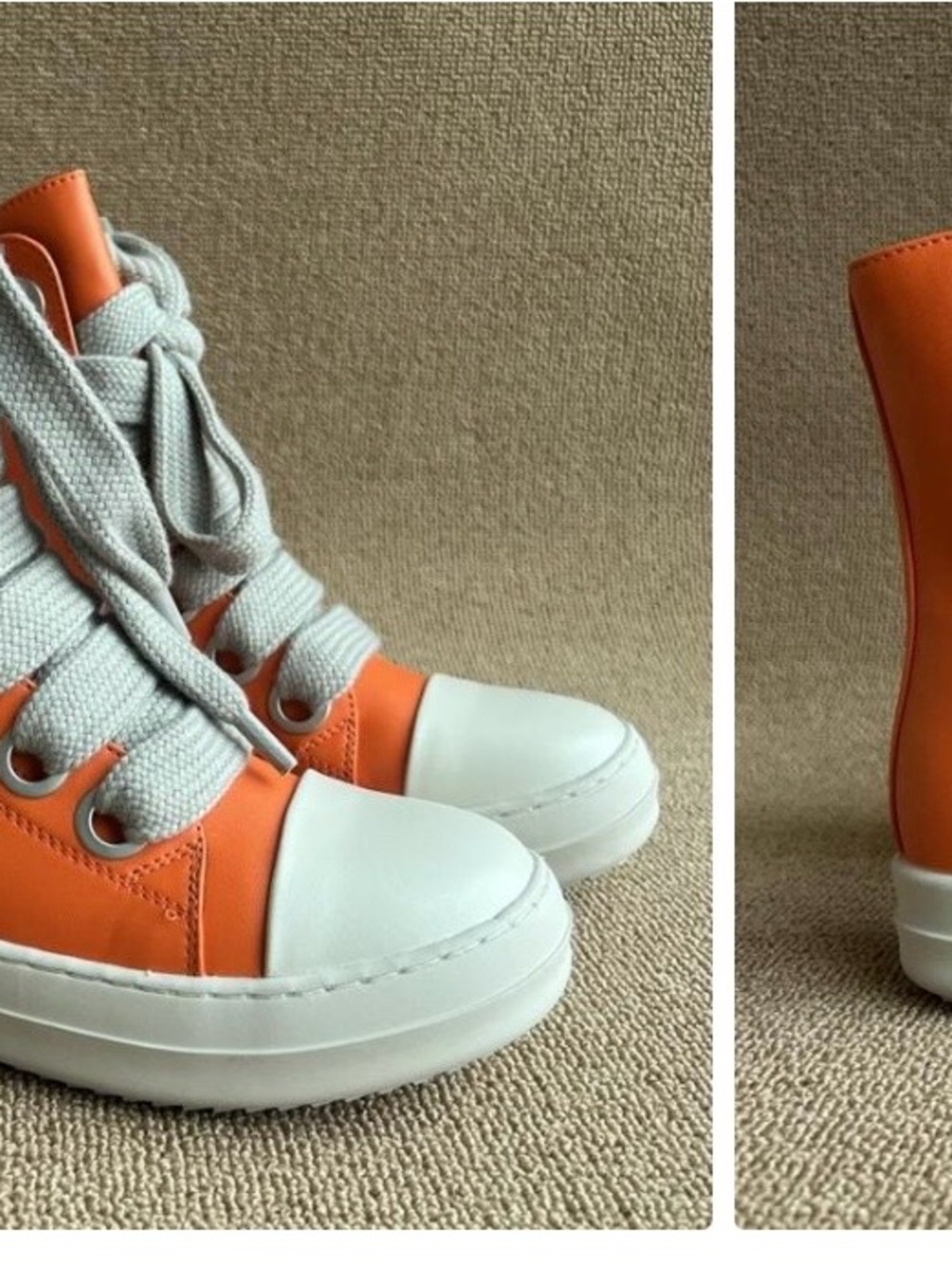 High-Top Lace-Up Sneakers in Orange and White